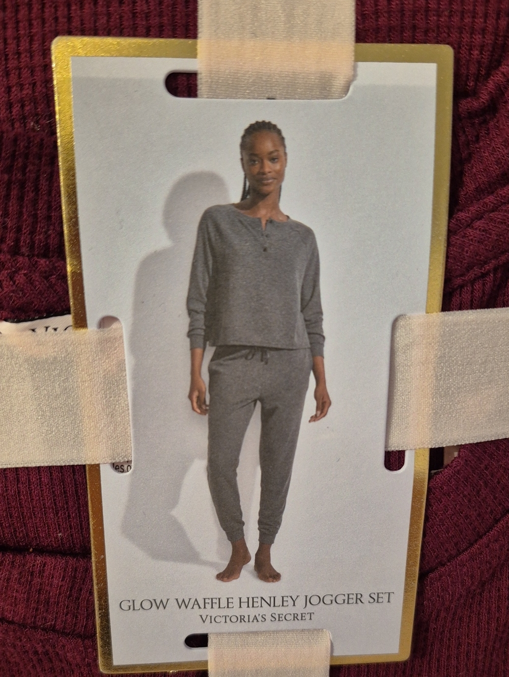 Victoria's Secret Glow Waffle Henley Jogger Set - Burgundy